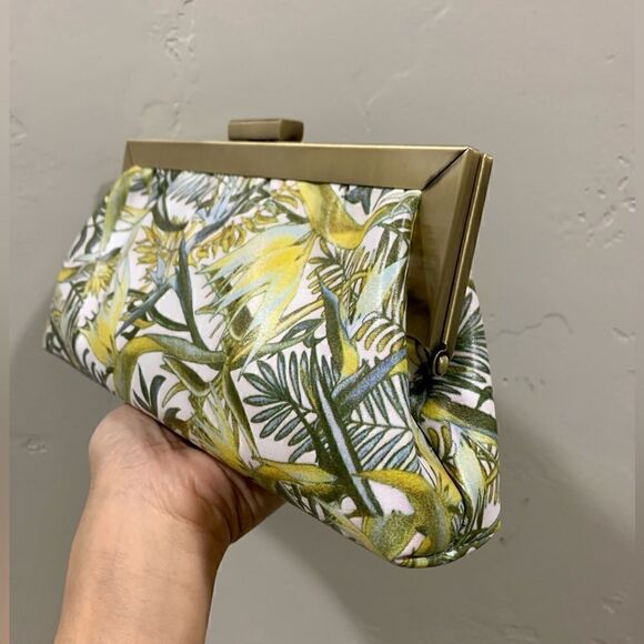 Handmade Genuine Leather Floral Printed Push-lock Clutch/Crossbody/Evening Bag